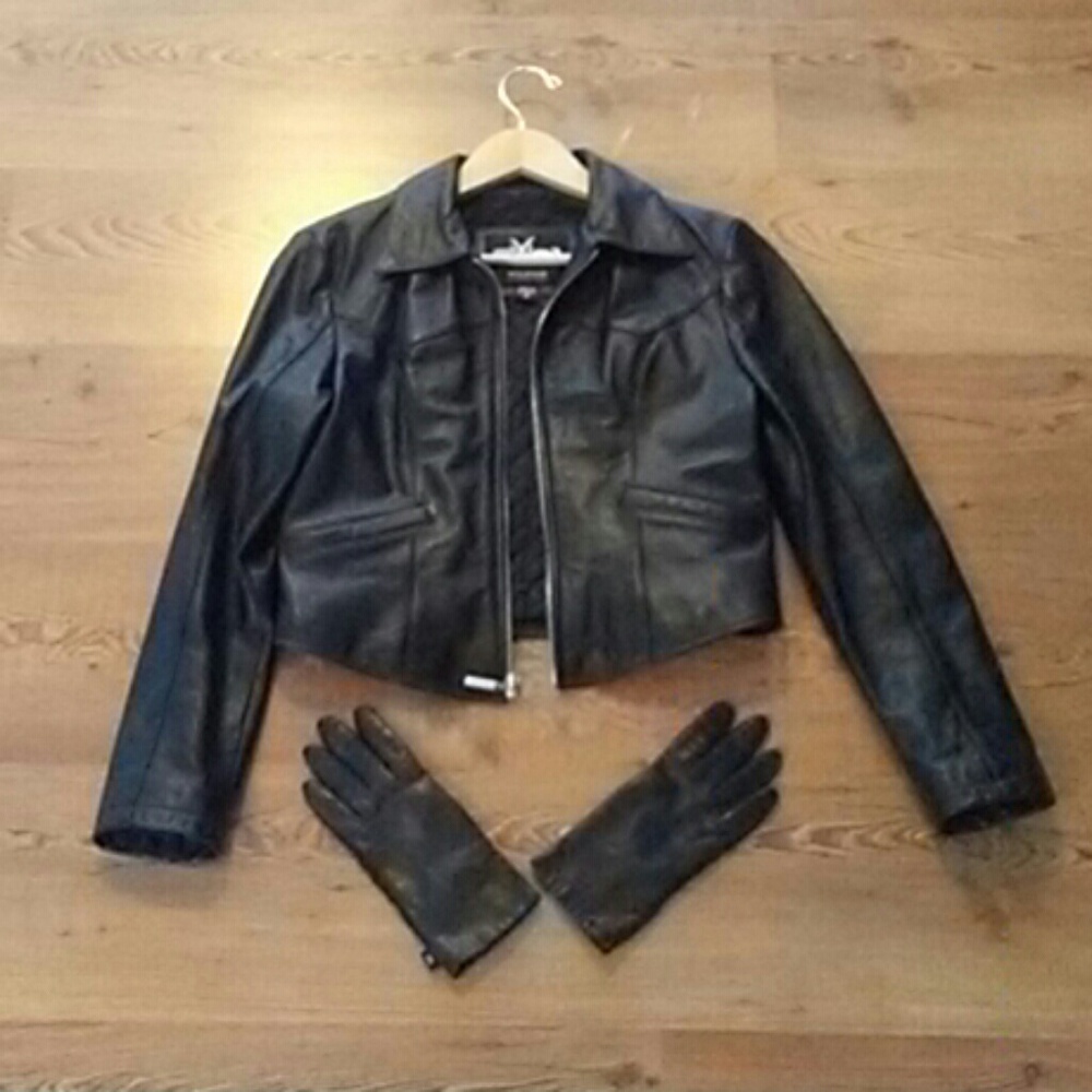 Maxima Leather Motorcycle Jacket Plus Gloves